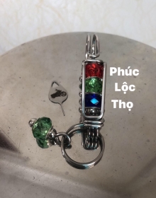 Móc khóa PHÚC LỘC THỌ gắn đá phong thủy tài lôc